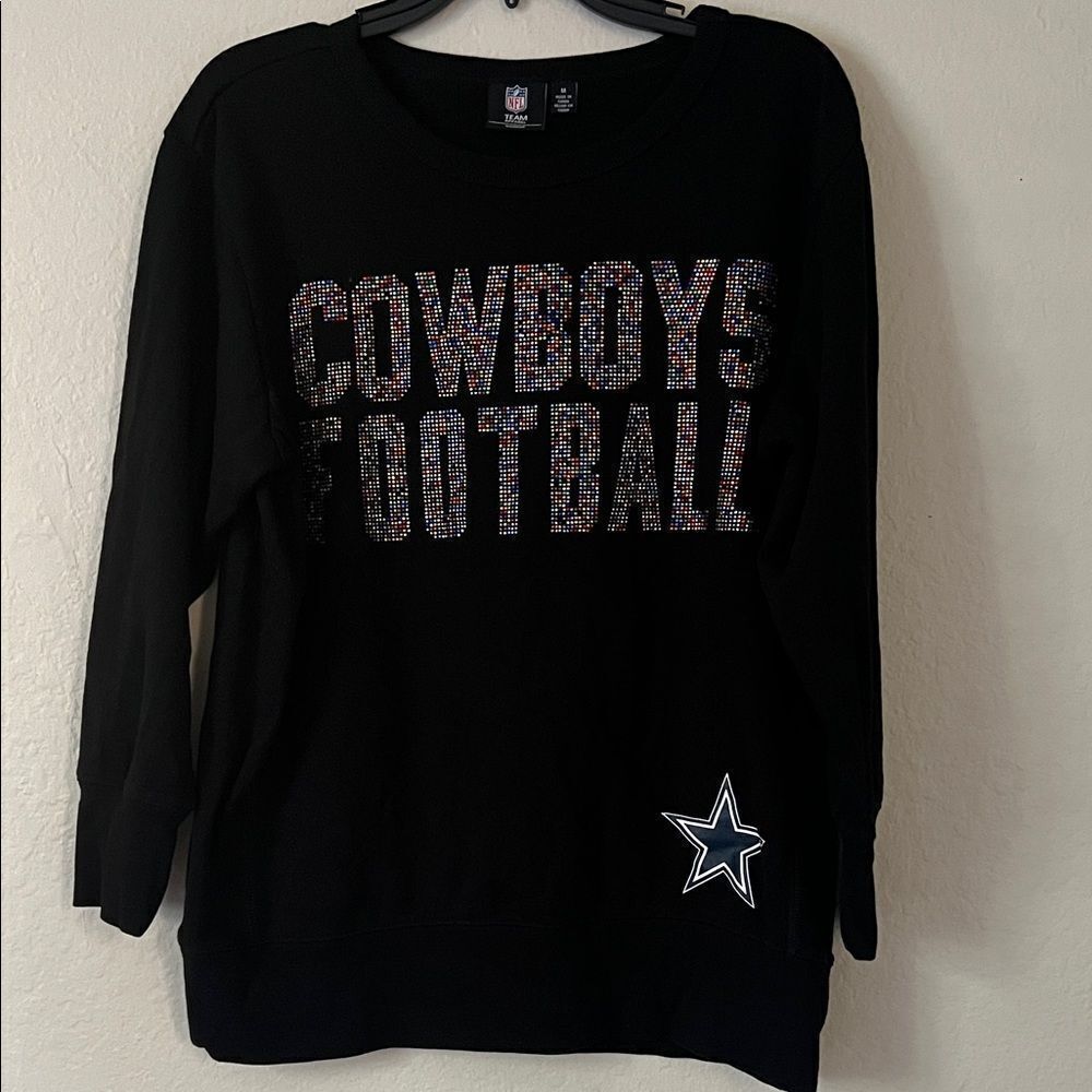 NFL Team Apparel Black Cowboys Football Rhinestone Sweatshirt in Size M
